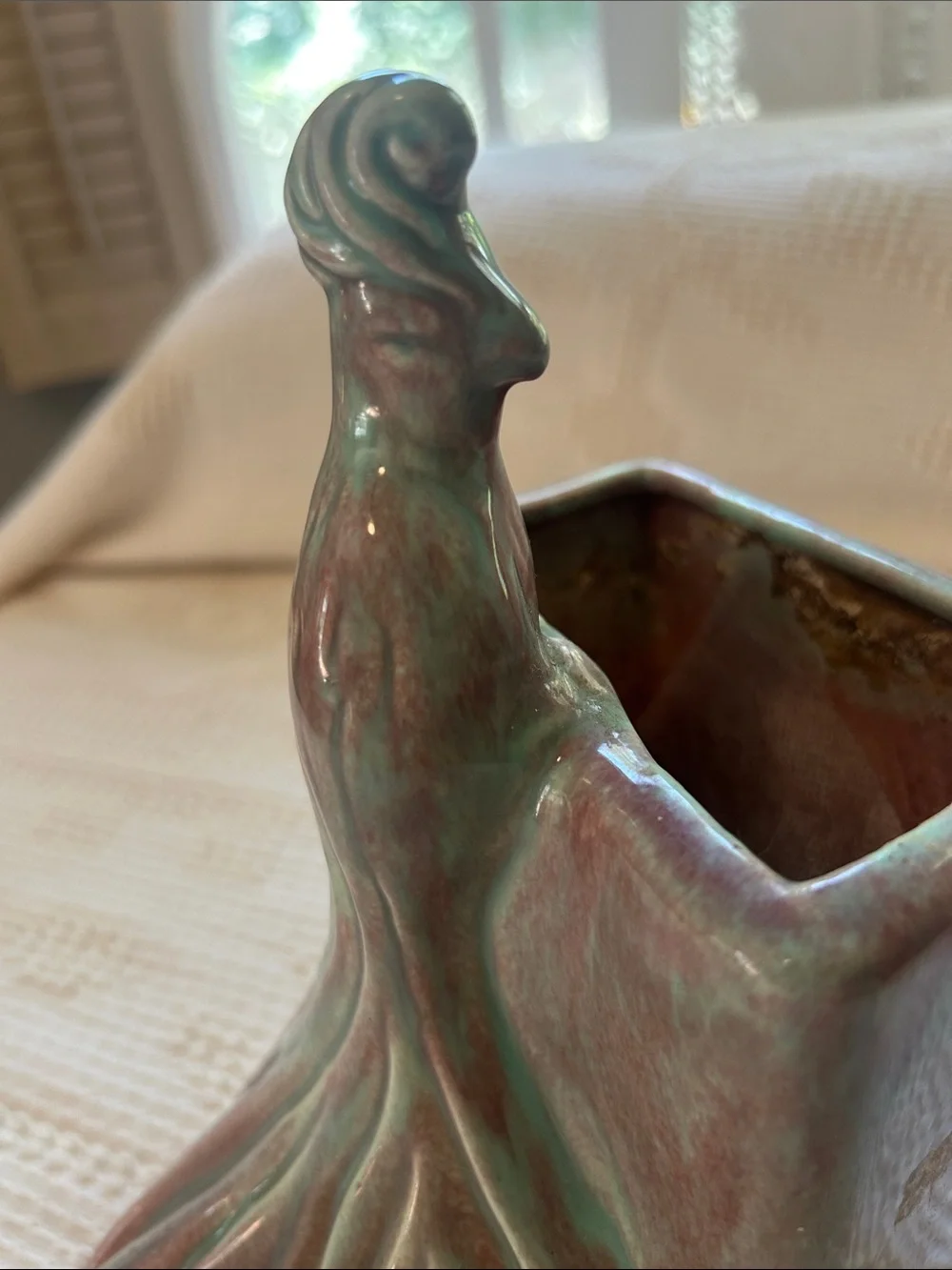 Artisan Iridescent Ceramic Peacock Vase West Coast Pottery